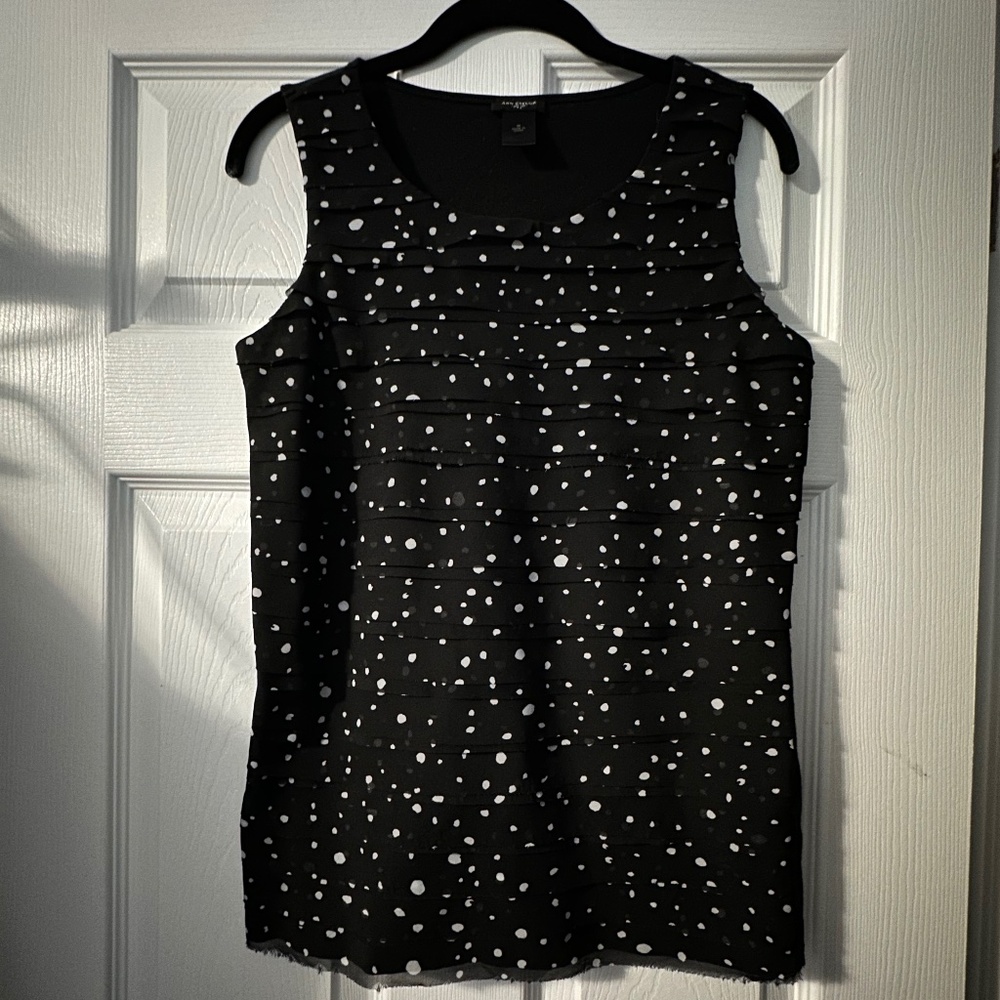 Ann Taylor Black Polka Dot Sleeveless Blouse – Size M – Sheer Layered Top